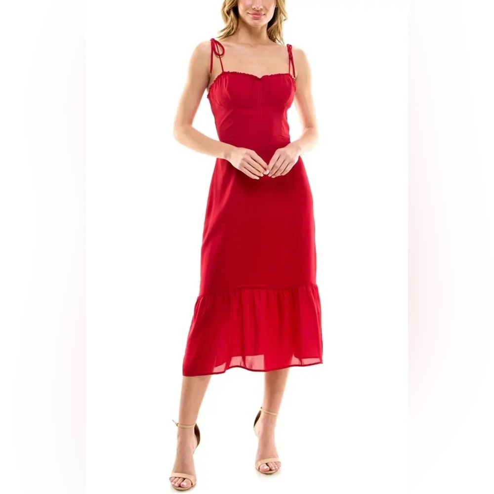 Socialite Corset Midi Dress in Red - Picture 3 of 5
